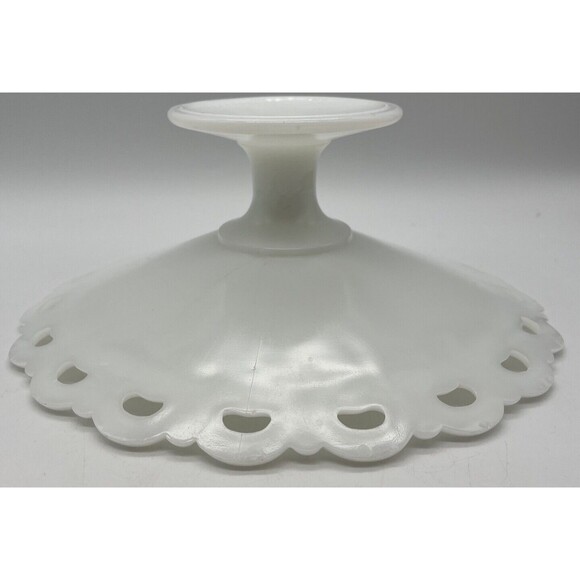 Anchor Hocking Serving Bowl Pedestal Milk Glass Lace Edge Compote Dish Stand - Picture 4 of 6